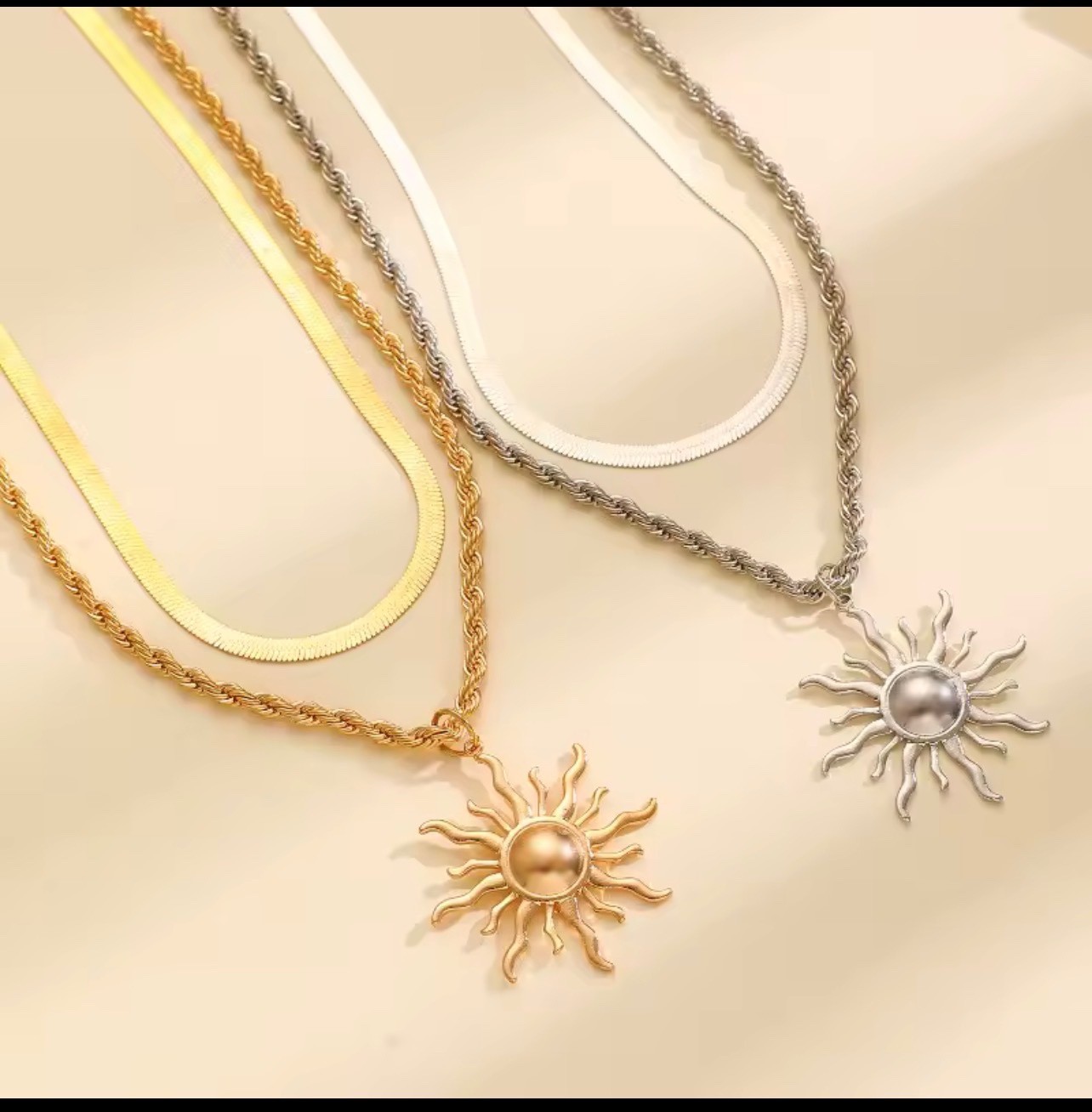 Exaggerated Big Sun Pendant Necklace for Women Trendy Double Layer Snake Bone Ch