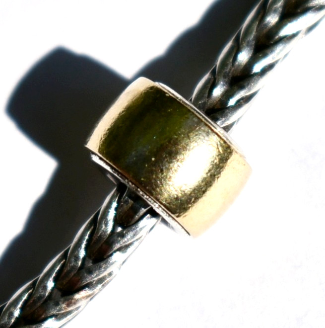 Brass charm bead, 8.8mm, full Sterling silver core, for European Charm Bracelets
