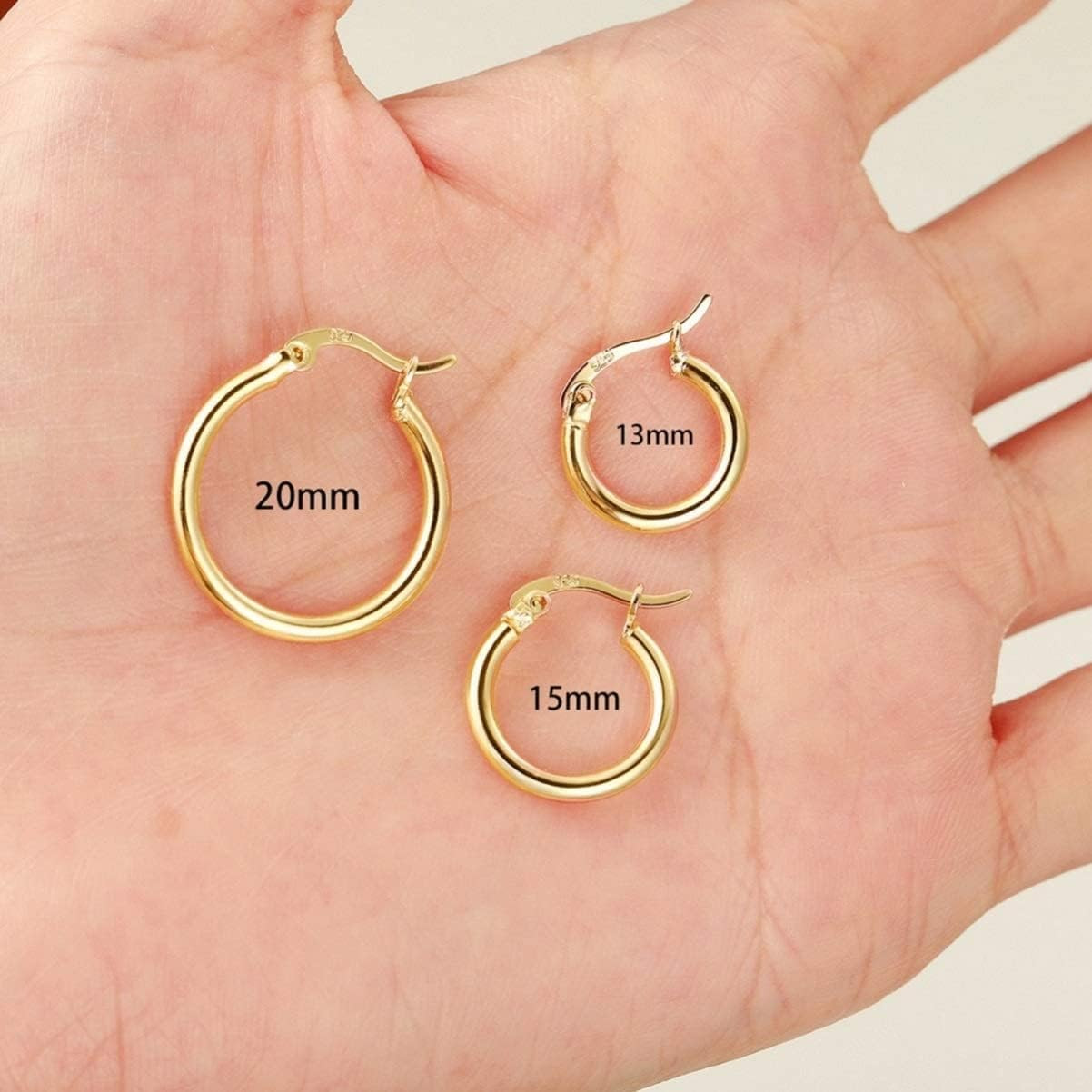 14K Gold Plated Hoop Earrings for Women, 4 Pairs Sterling Silver Post Small Hoop