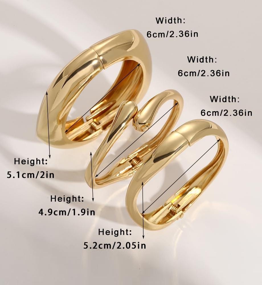 Luxury 14K Gold Plated Chunky Bangle Bracelet Set Women Thick Stackable Cuff