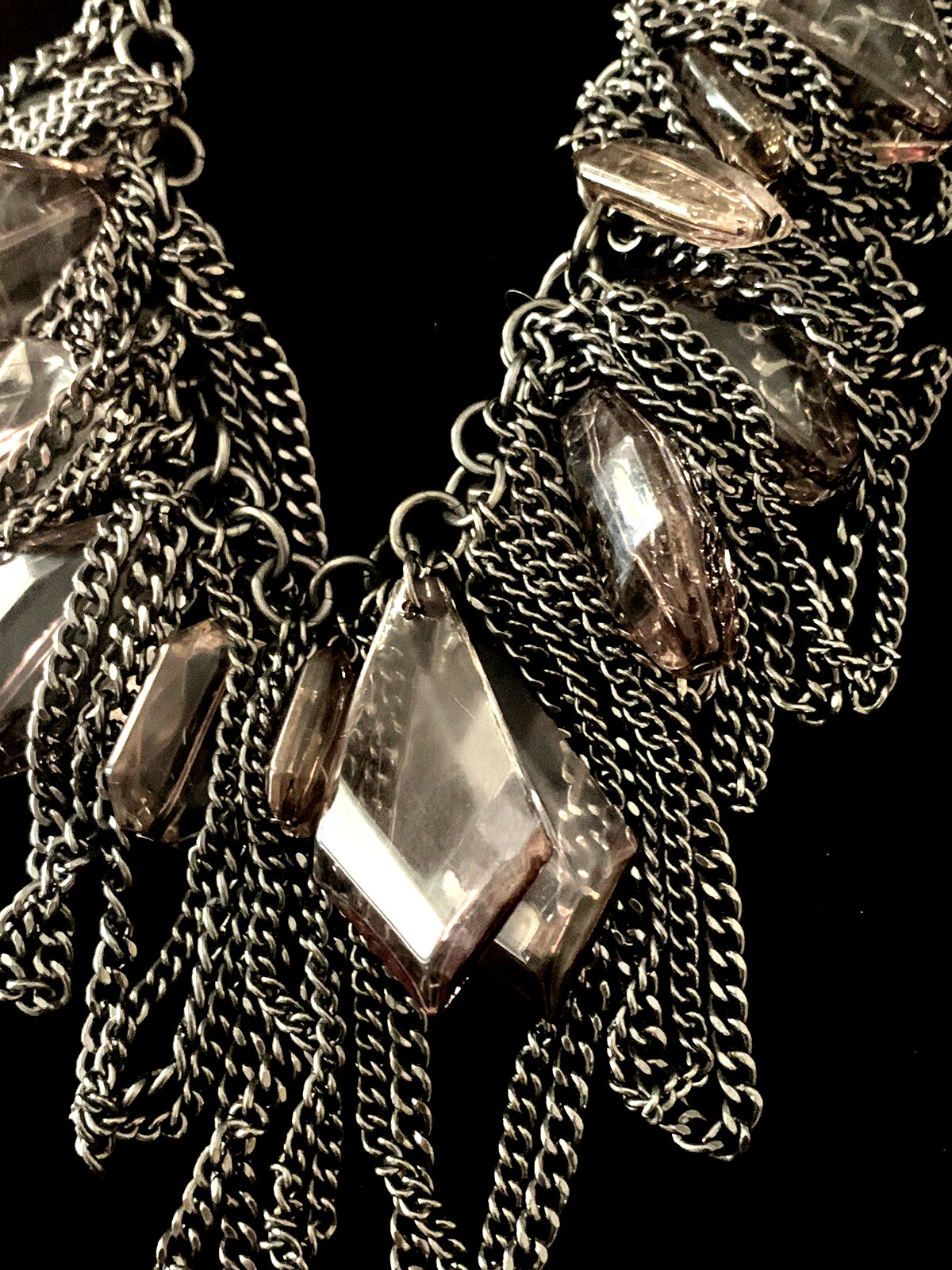 Stunning Dark Silver w/ Dark Gray Crystal Like Gemstones Necklace