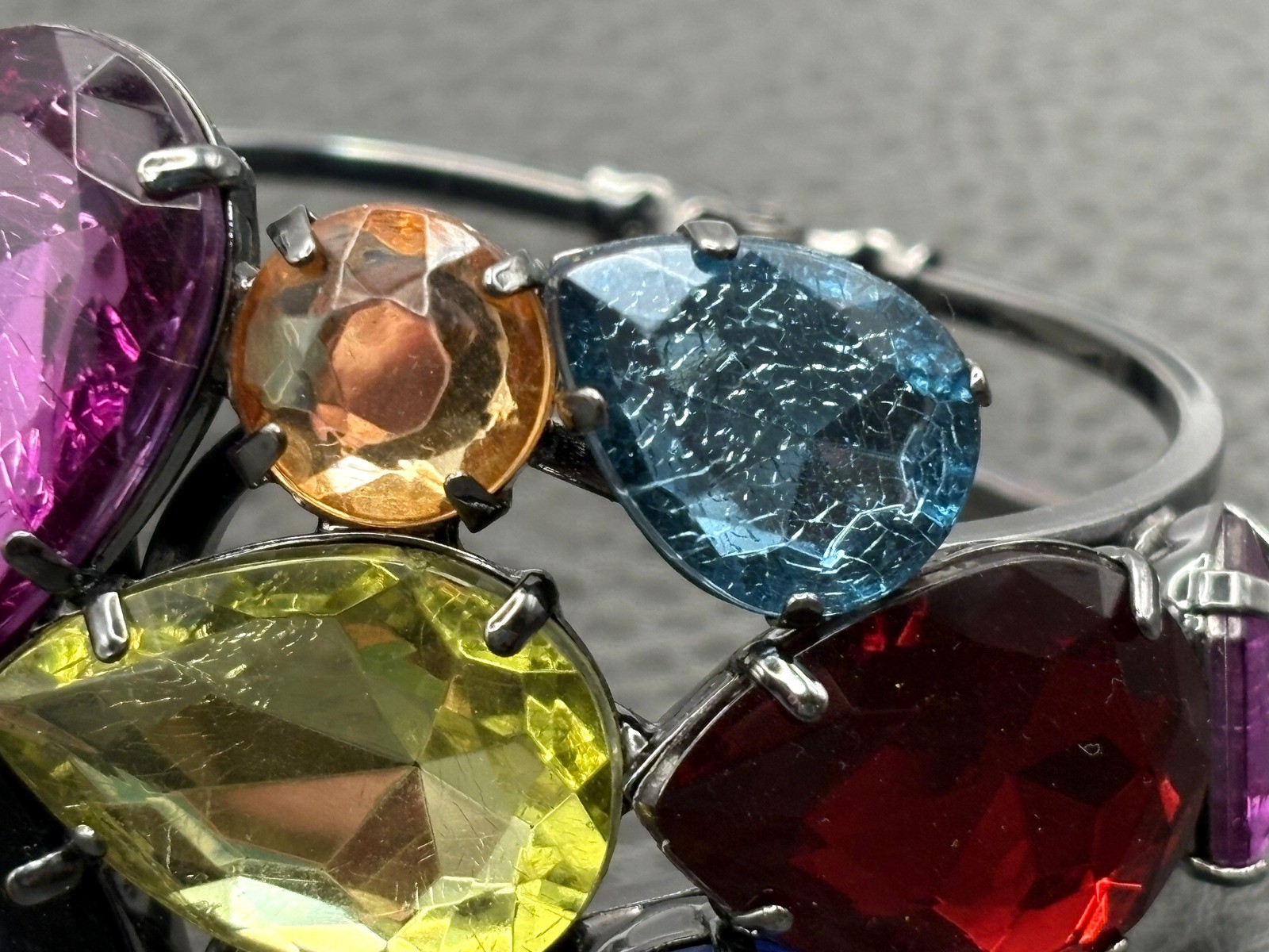 Multicolor Faceted Glass Rhinestone Hinged Bangle Bracelet Statement Piece