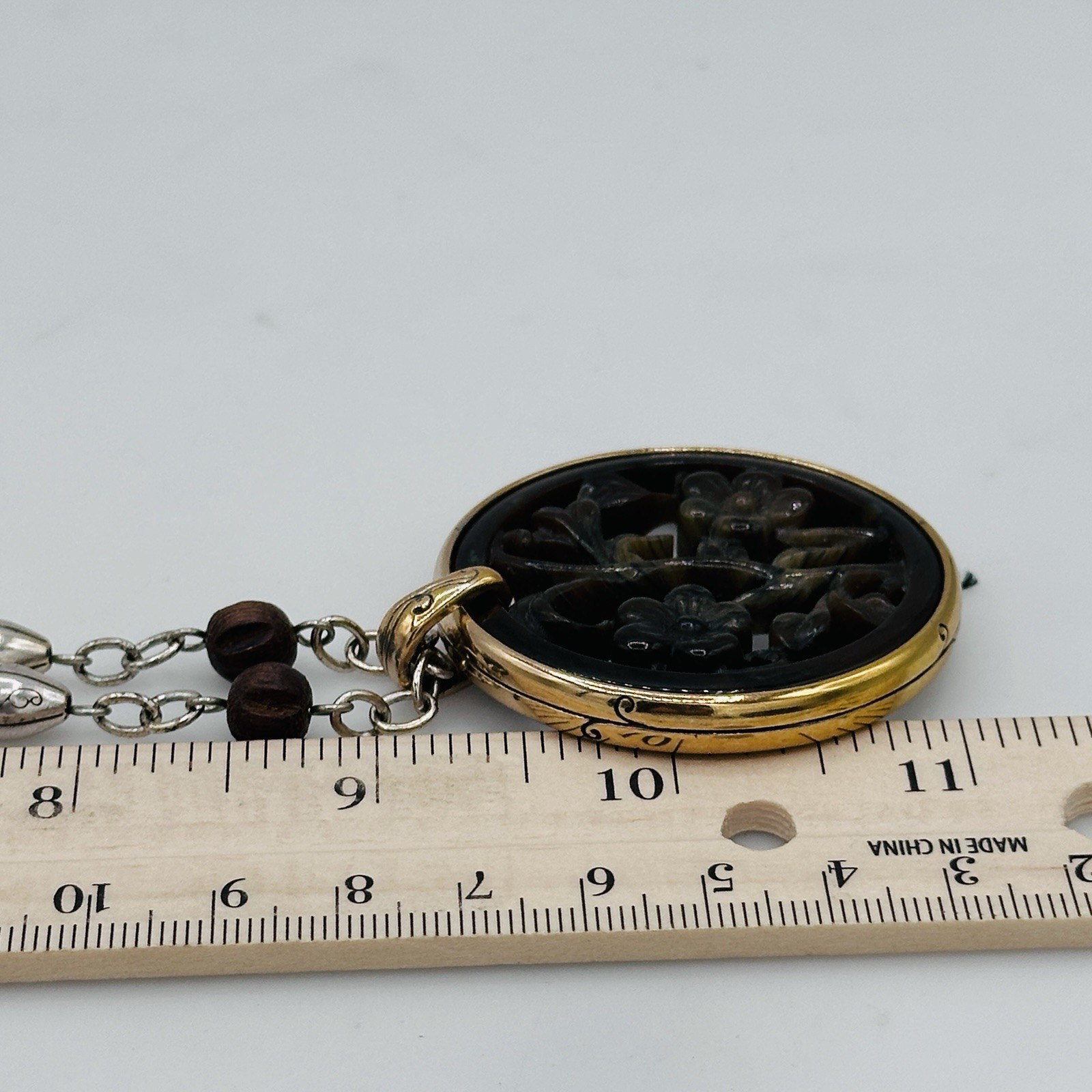 Brighton Floral Openwork Resin Pendant Necklace Gold Plated Beaded Chain