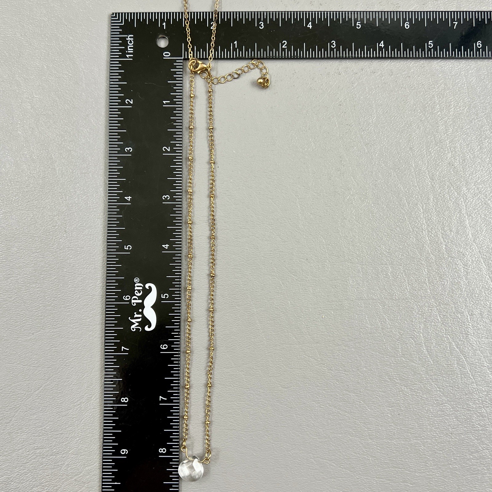 Gold Tone Layered Necklace Bar & Clear Acrylic Crystal Pendant Double Chain