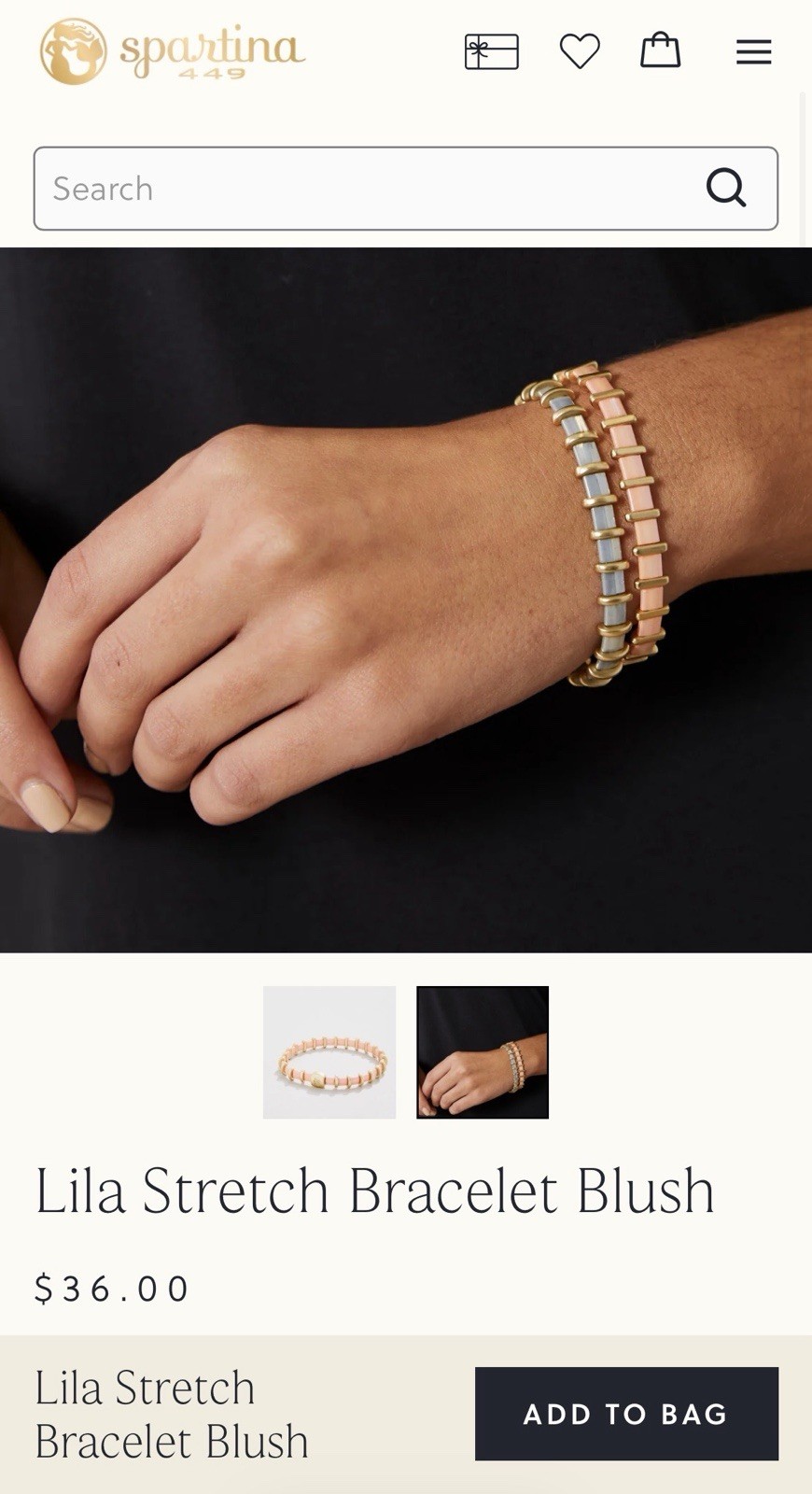 NWT Spartina 449 Blush/Gold Lila Stretch Bracelet in Original Packaging