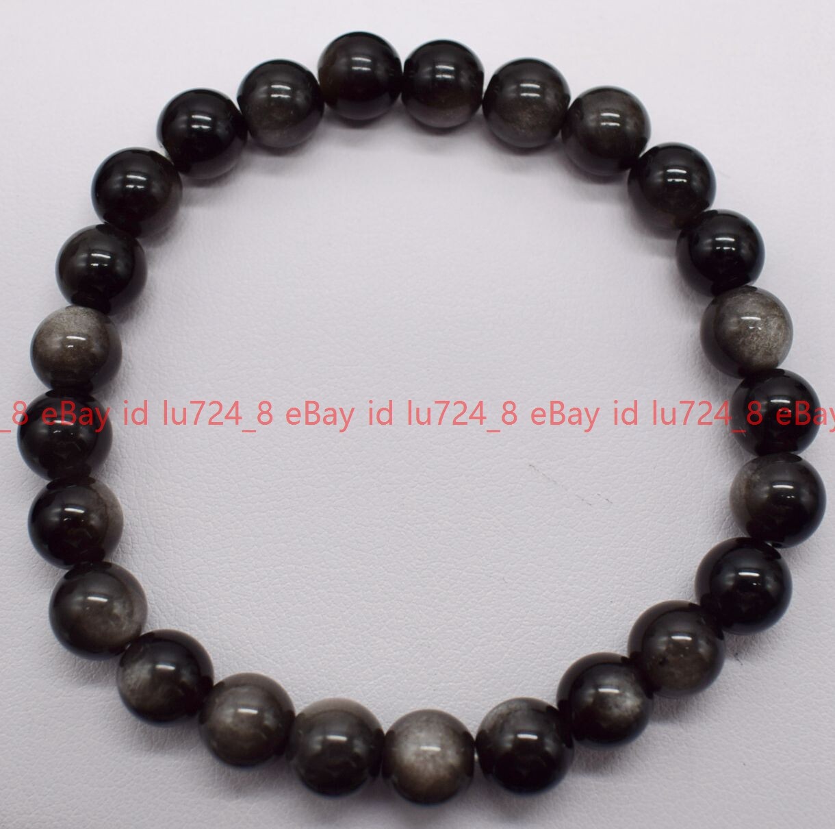 Natural 8mm Silver Obsidian Gemstone Round Beads Elastic Bracelet Jewelry 6-9″