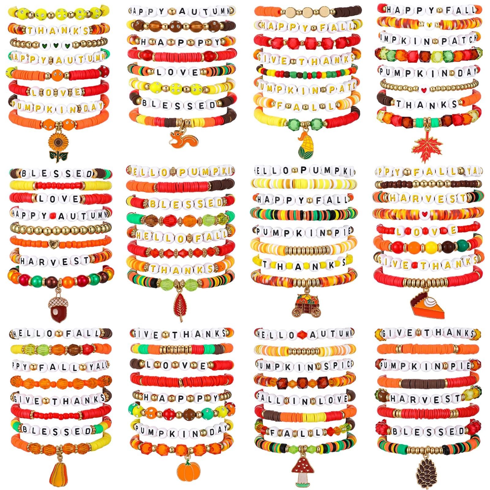96 Pcs Fall Friendship Bracelets Set – Adjustable Beaded Jewelry with Maple Leaf