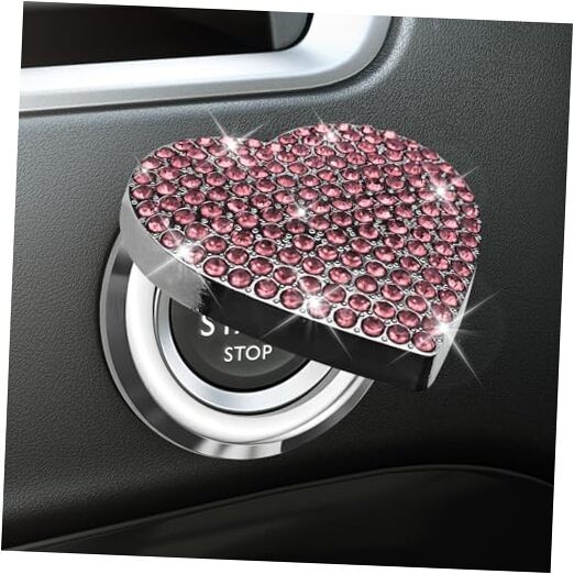 Bling Push Start Button Cover with Rhinestone, Heart Push to Start Button Pink