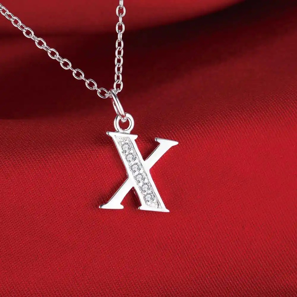 925 Sterling Silver Initial A-Z Letter Pendant Necklace CZ Personalized 18″ N162