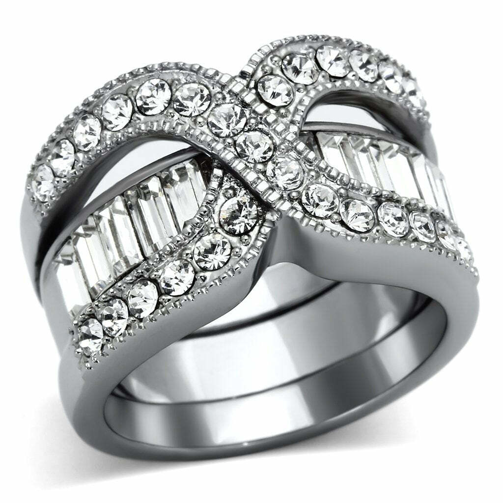 TK970 – High polished (no plating) Stainless Steel Ring with Top Grade Crystal