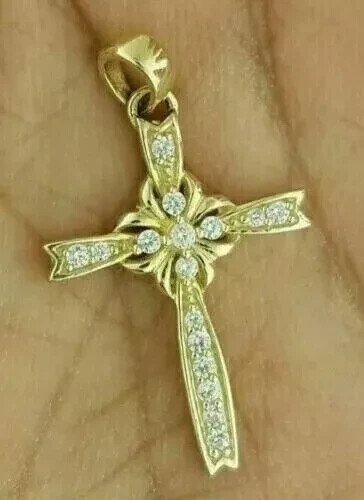 2 Ct Simulated Diamond Round Cut Cross Pendant 14K Yellow Gold Plated Silver