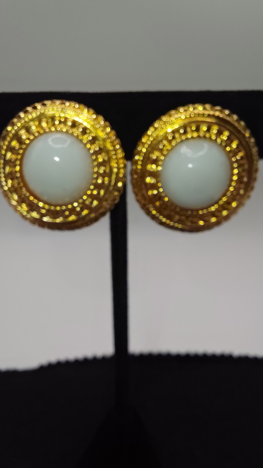 Chanel Gold Plated 1980’s White Gripoix (Glass) Clip On Earrings