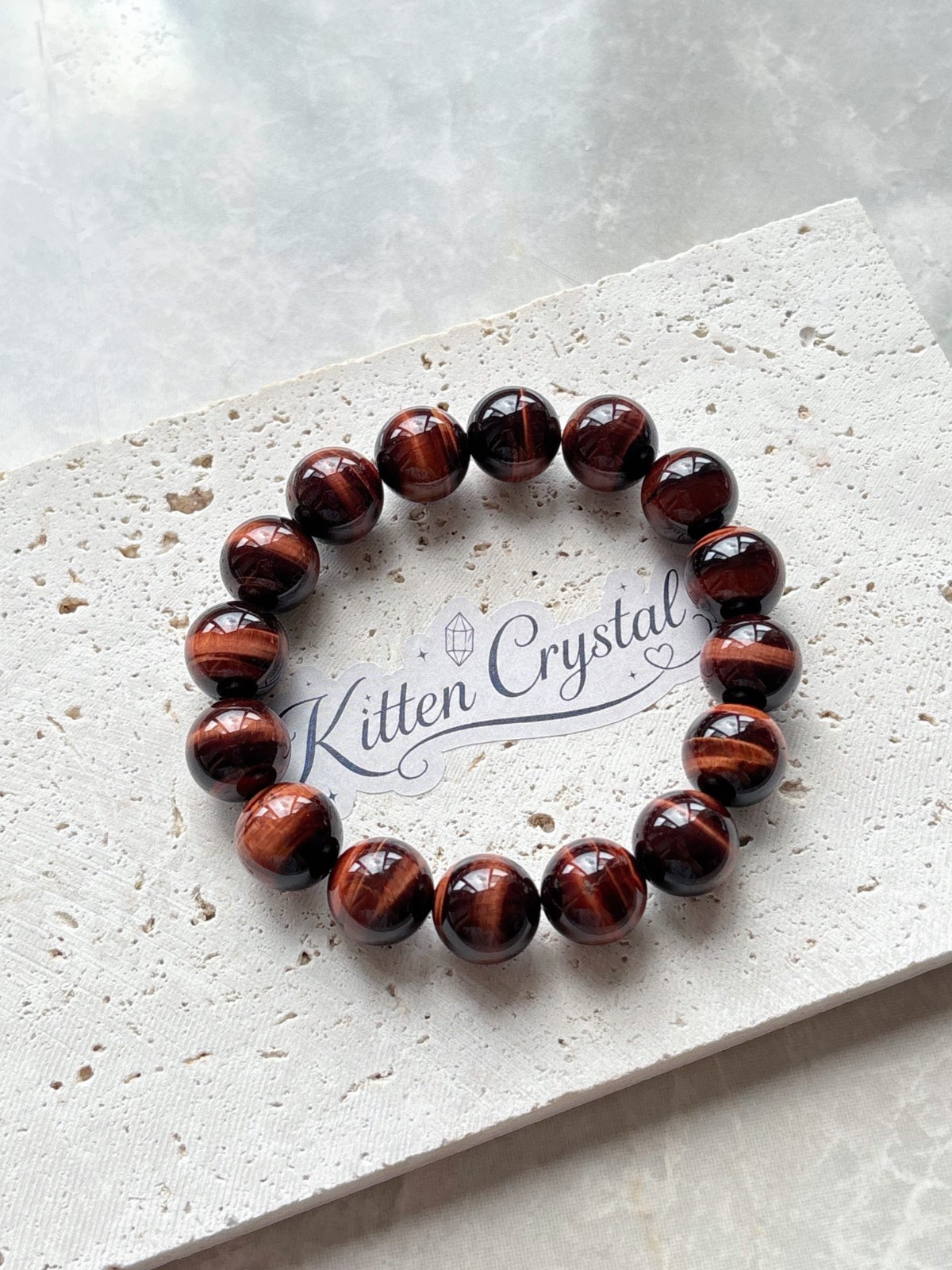 Natural Tiger’s Eye Stone Bracelet 12m Red Tiger Eye Gemstone Stretch Bracelet