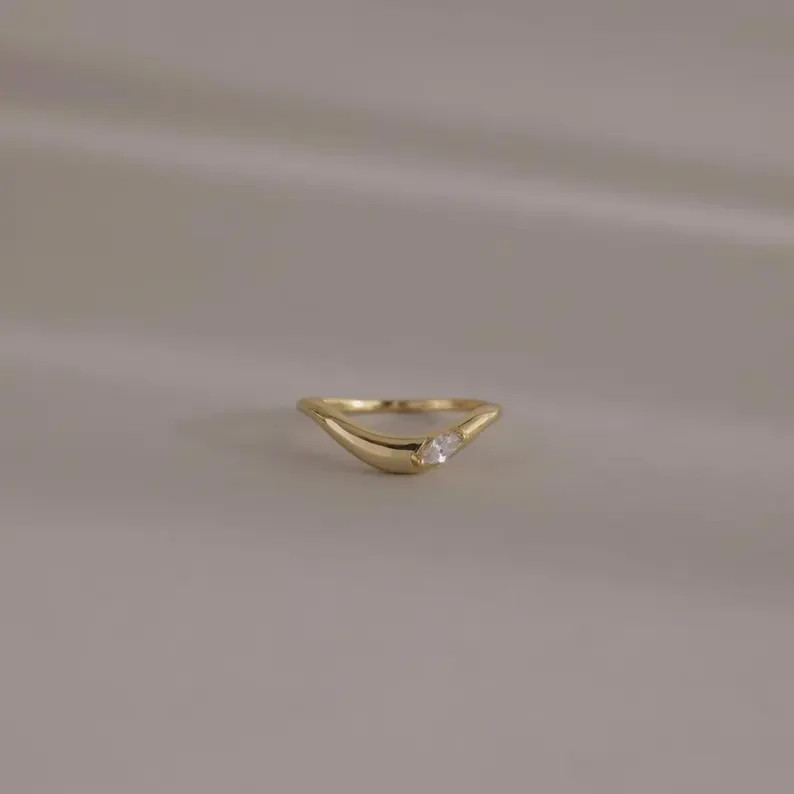 1 Ct Marquise Cut Simulated Diamond Engagement Band Ring 14k Yellow Gold Plated