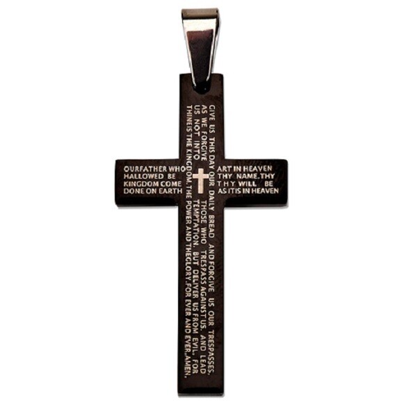 Large LORDS PRAYER SERENITY FATHER BLACK silver 24″ necklace pendant men women