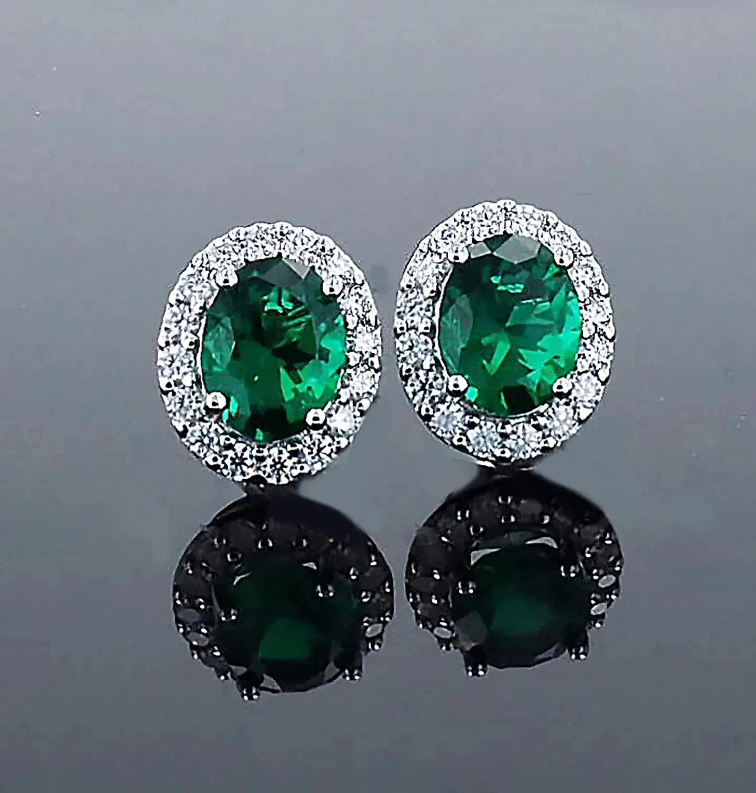 2.16 Ct Oval Cut Emerald Earrings Wedding Earrings 14k Solid White Gold