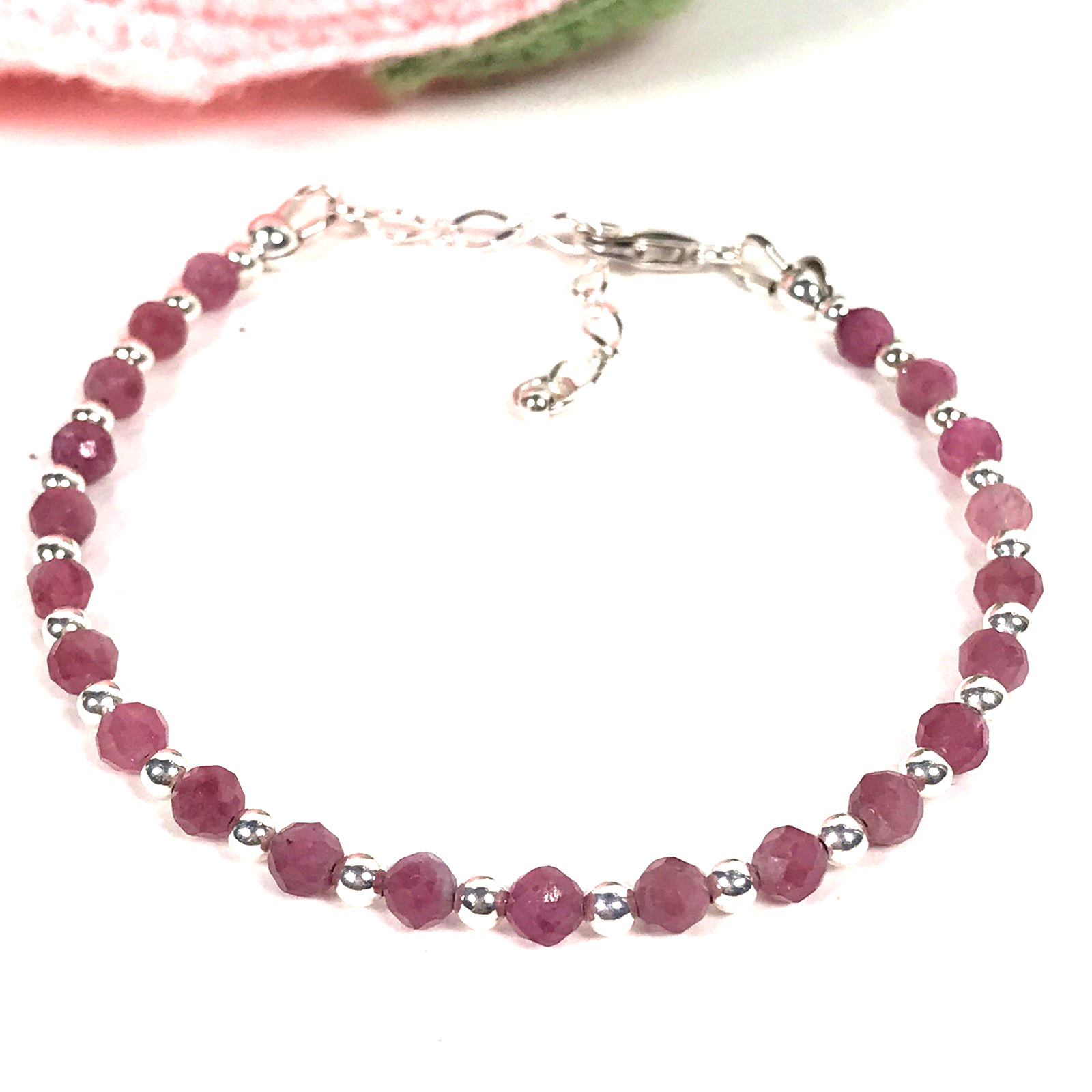 925 Sterling Silver & Pink Tourmaline Gemstone Bead Bracelet-4mm -Sz 7 – 8.5″