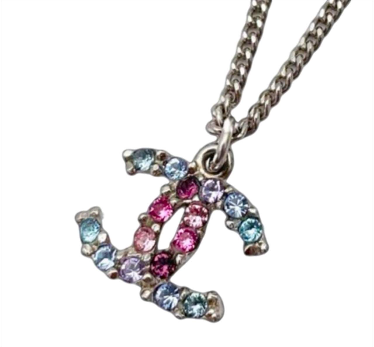 CHANEL Necklace CoCo Mark Colored Gemstone Silver Length: 16.5~23.6 in.