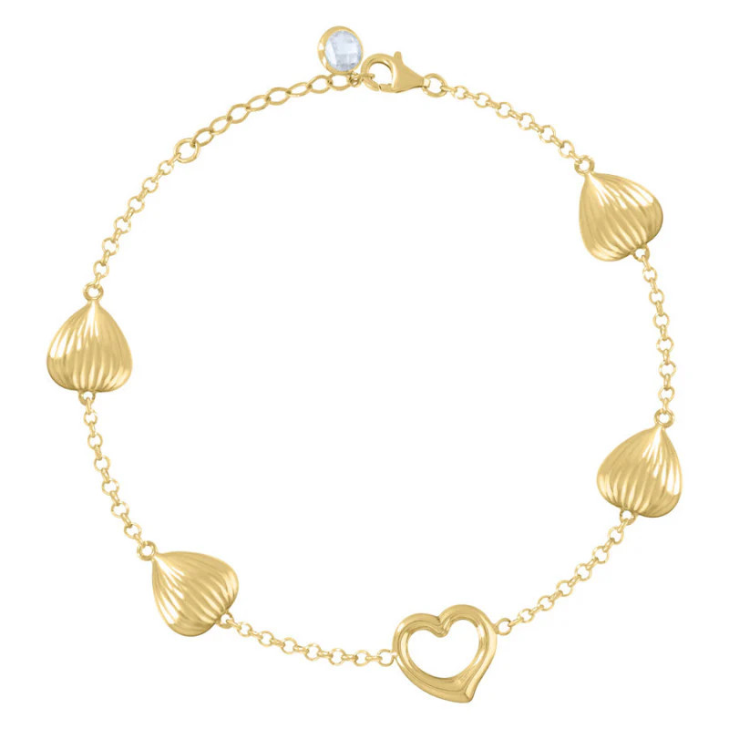 14kt Gold Cubic Zirconia Heart Charm Bracelet Anklet 8in