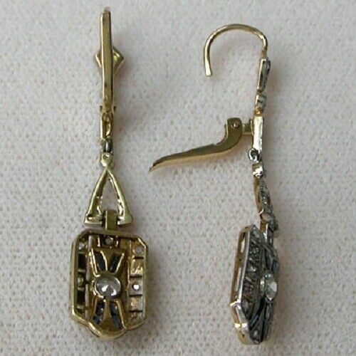 Simulated 0.35CT Blue & White Sapphire Art Deco Women’s Earrings In 935 Silver