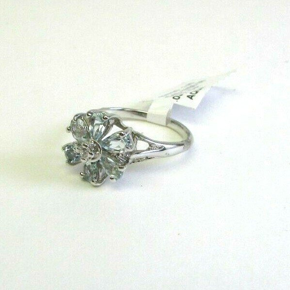 Allison Reed Silver Tone Aqua Flower Ring w/ Cubic Zirconia Size 6.5 12MM 1700