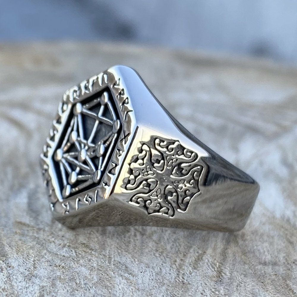MENDEL Mens Nordic Viking Kabbalah Tree of Life Vegvisir Rune Ring Men Size 7-15