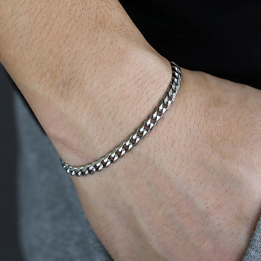 3/5/7/9/11mm Silver Curb Cuban Stainless Steel Bracelet Men Link Chain 7-11inch