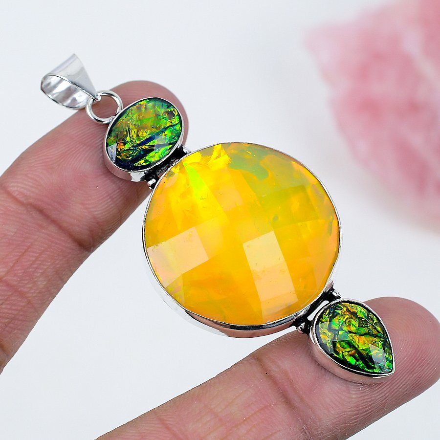 Color Enhanced Opal Tripplet 925 Silver Plated Handmade Pendant of 2.8″