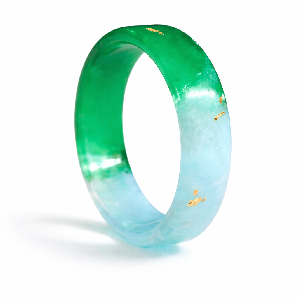Green Blue Resin Ring Ombre Band Two Tone Minimal Jewelry Gift for Her