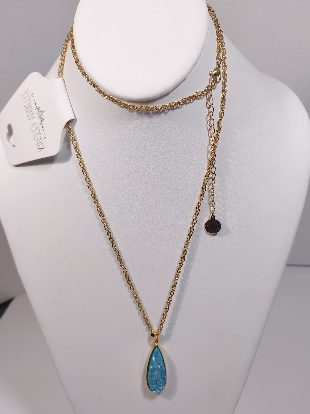 Kinsley Armelle Blue Drusy Ling Gold Tone Necklace New