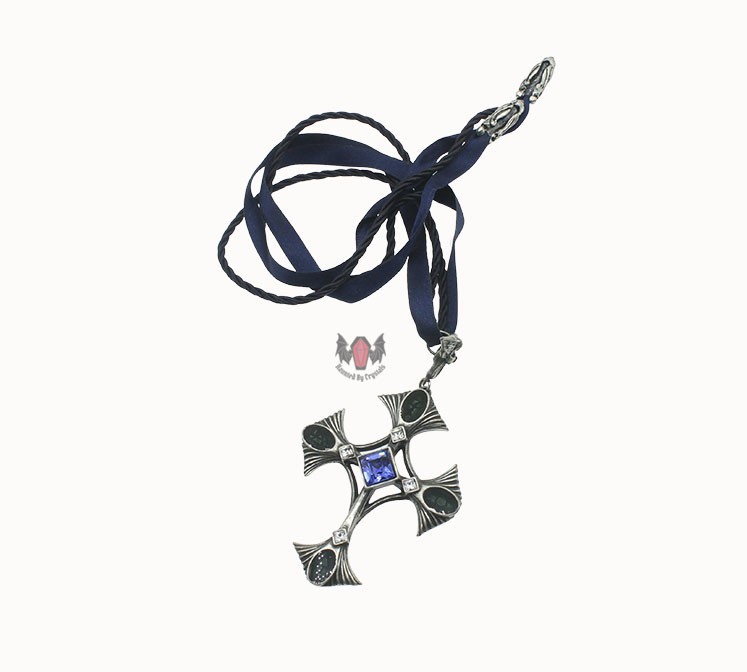 Alchemy Gothic Elementary Crux Angelicus Necklace P580 Goth Angel Blue Crystal