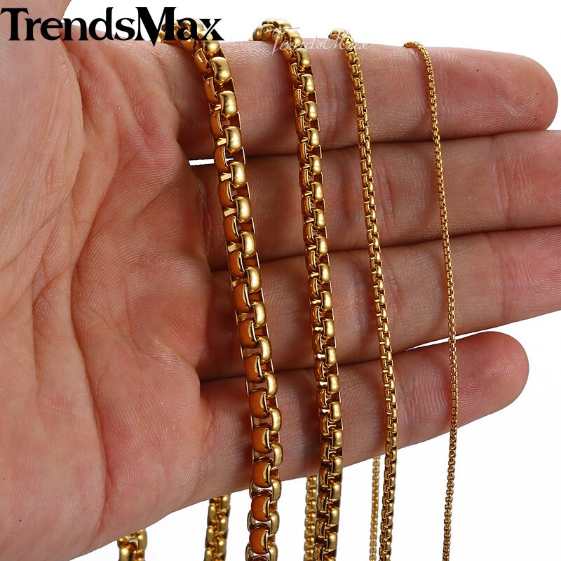2/3/4/5MM Round Box Link Chain Necklace Gold Plated Choker 16-36″ For Men Boy