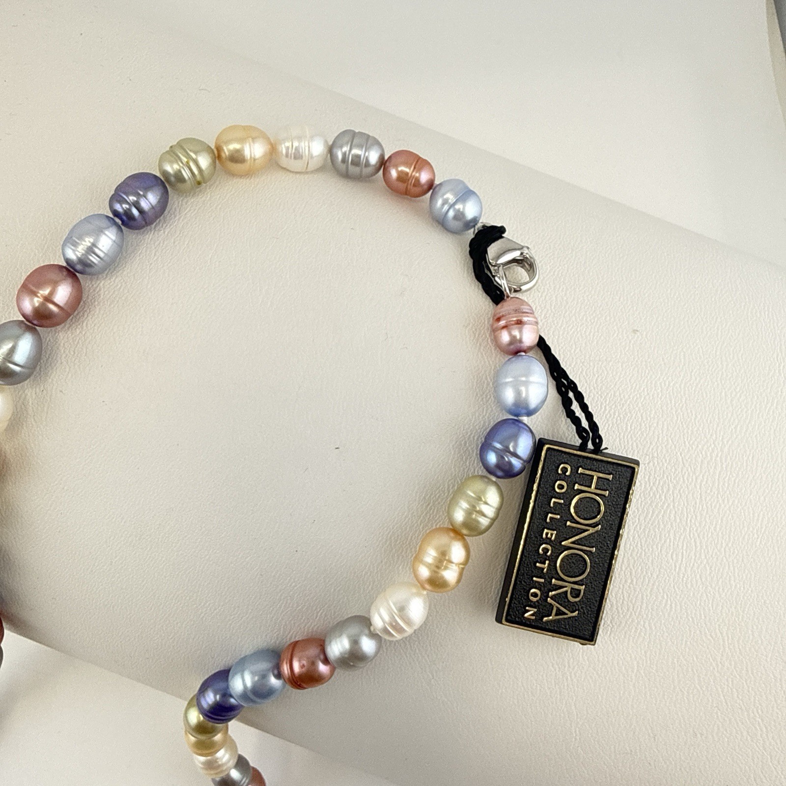 Honora Pearl Necklace Multicolor Ringed Sterling Silver Purple Green Blue 36″