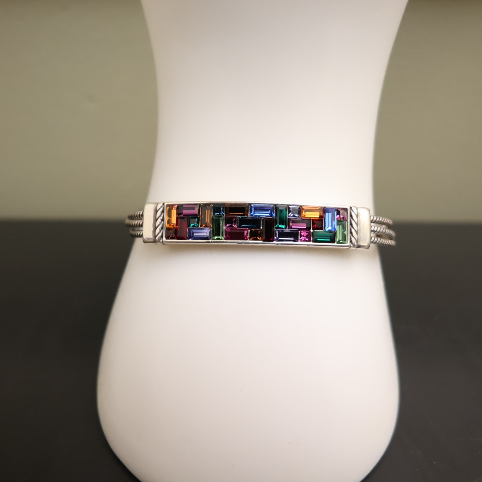 Brighton bracelet rainbow bar crystals silver plated signed adjustable
