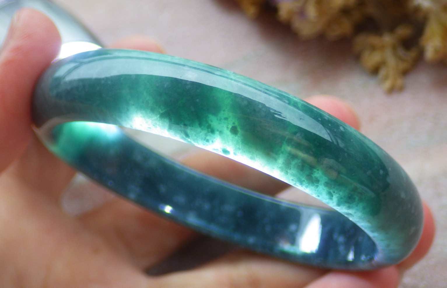 Video Certified Dark Green A JADE JADEITE Round Bangle Bracelet 59mm 419941 TS