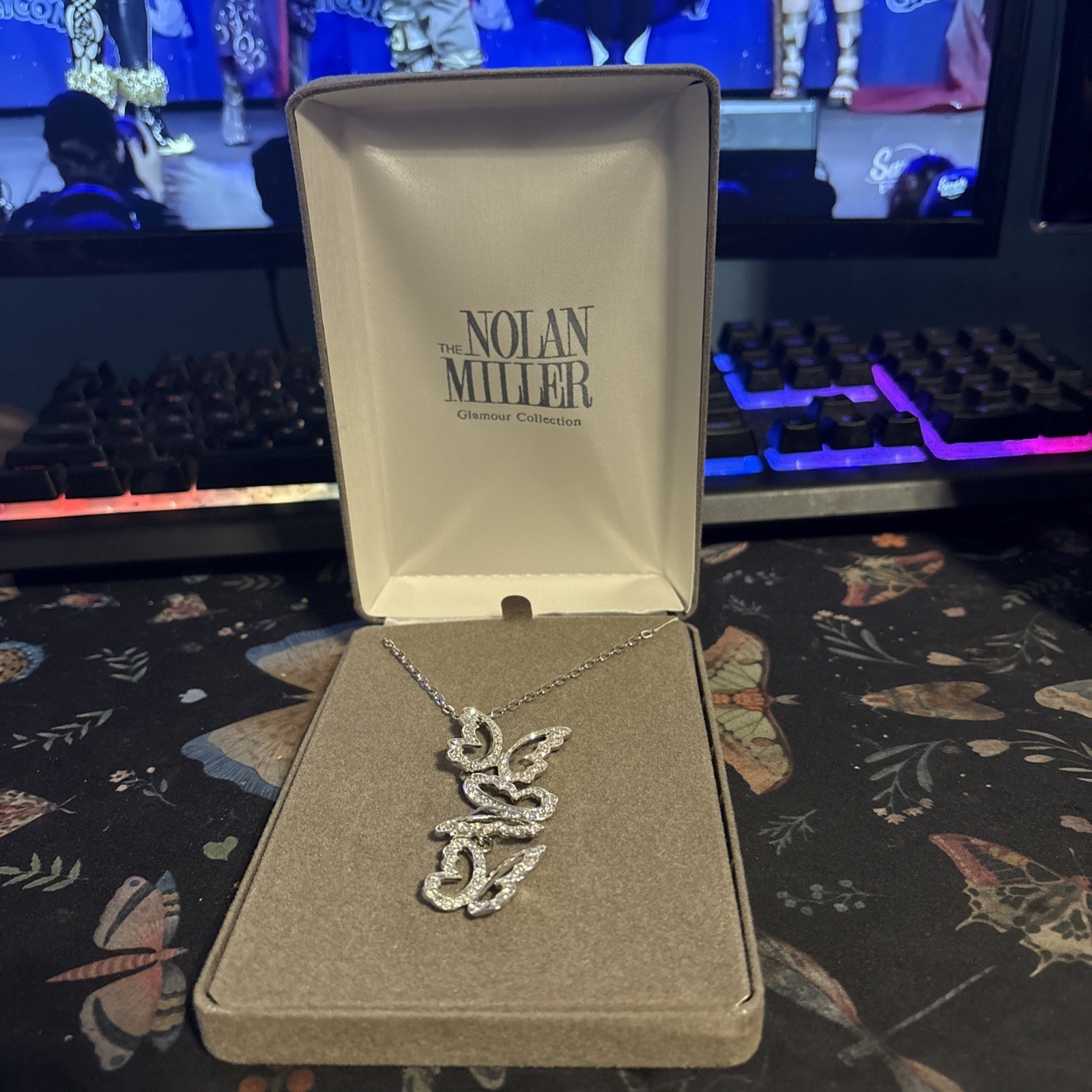 Nolan Miller Spirited Pave Butterfly Necklace 24” New Box Receipt Paperwork