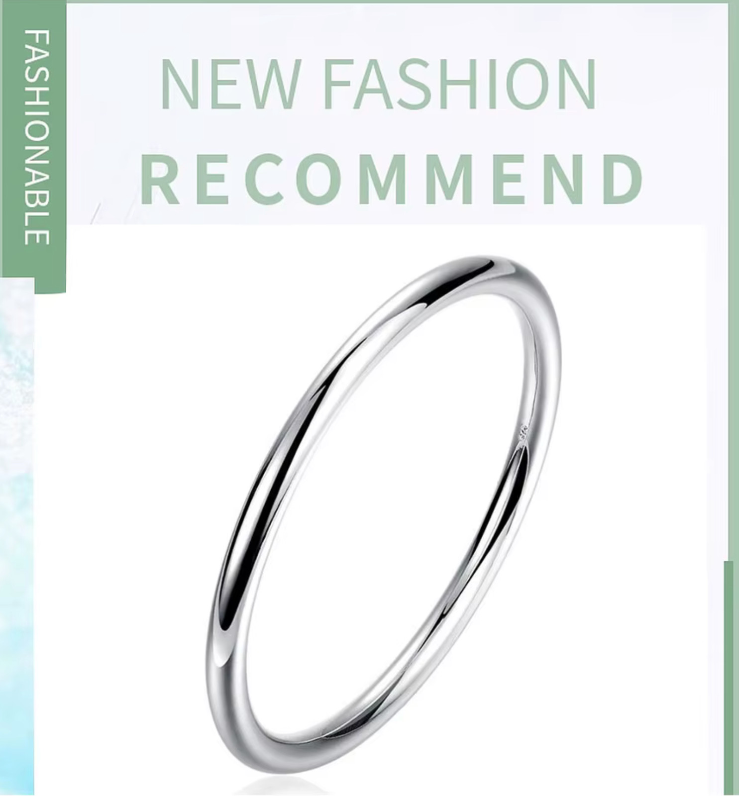 Bangle 7.5 in 925 Sterling Silver 5 mm Plain Smooth Circle Ring Fashion Bracelet
