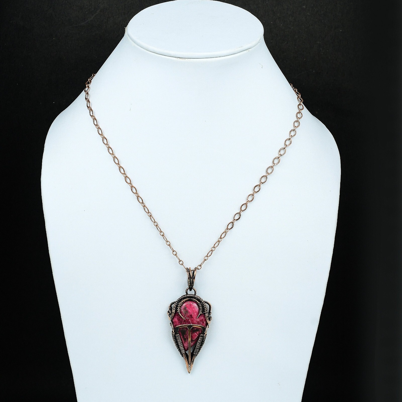 Thulite Gemstone Handmade Jewelry Copper Sister Gift Wire Wrapped Pendant 2.64″