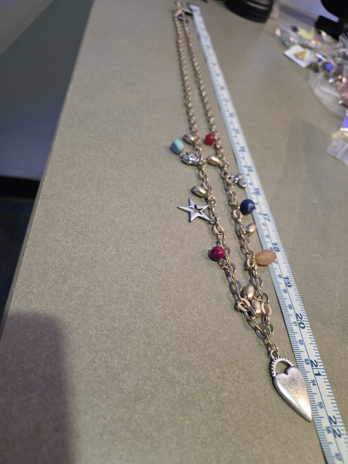 CHICOS Gold Tone Chain Necklace Varied Charms Heart 34″ Long New