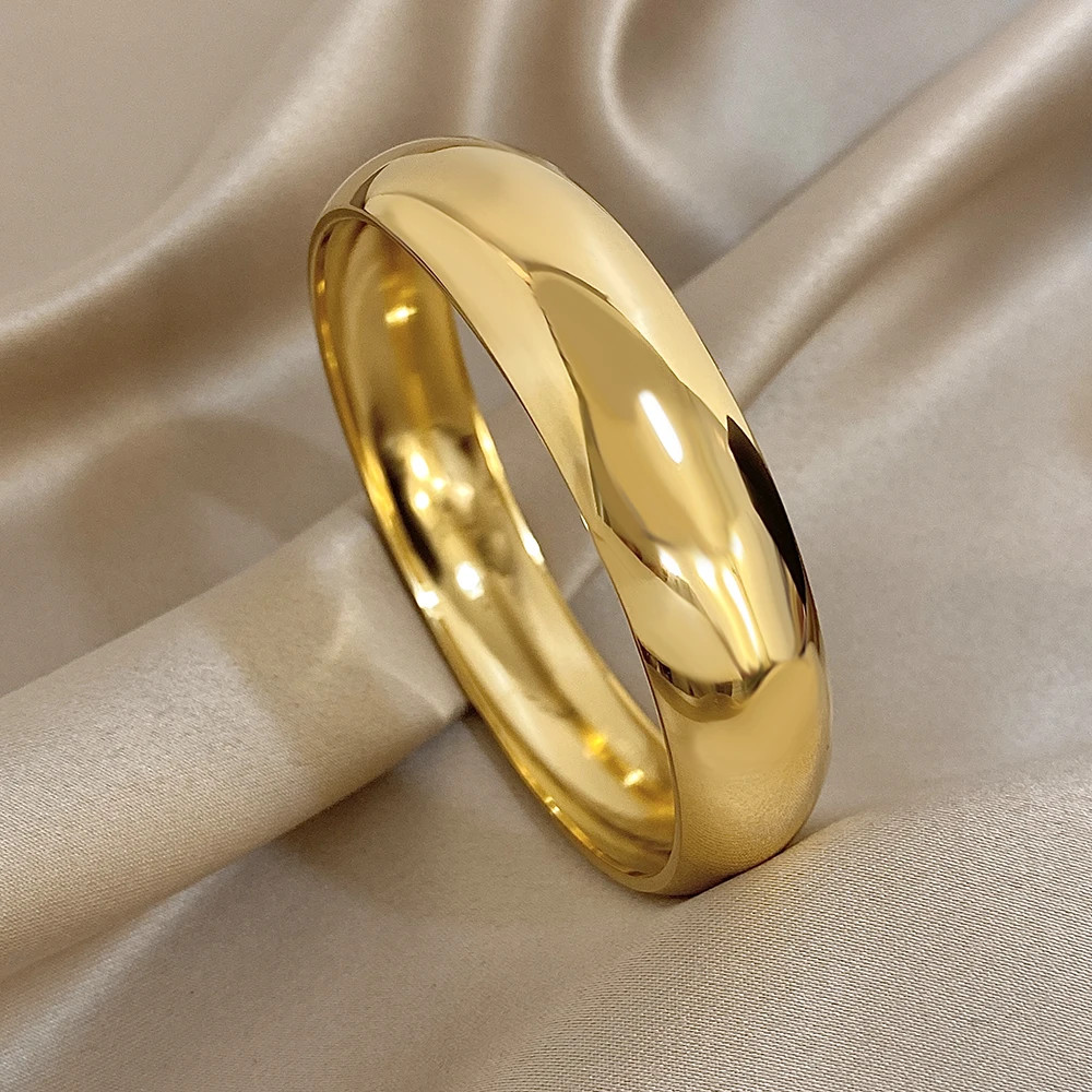 Glossy Gold Plated Stainless Steel Bracelet for Women Men Fashion 10 15 30mm