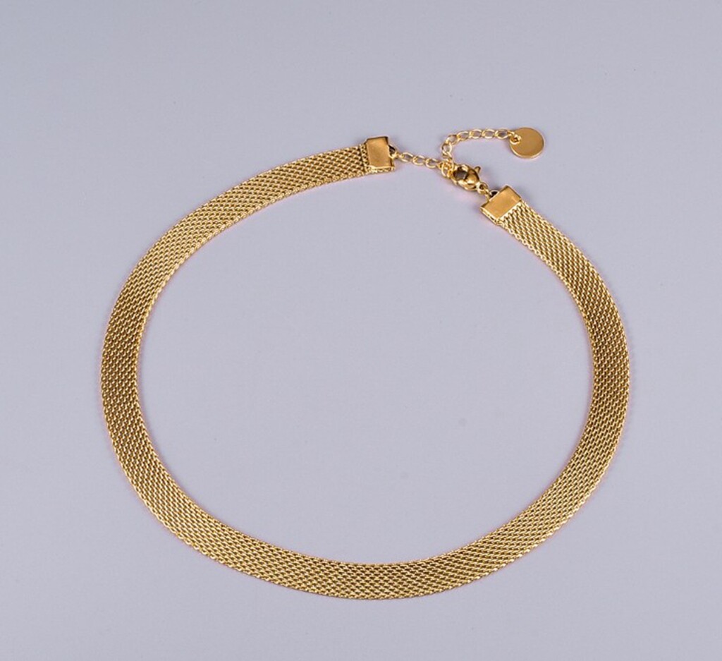 Women Girl Titanium Stainless Steel Gold 8mm Mesh Rope Choker Necklace 13.5-15″