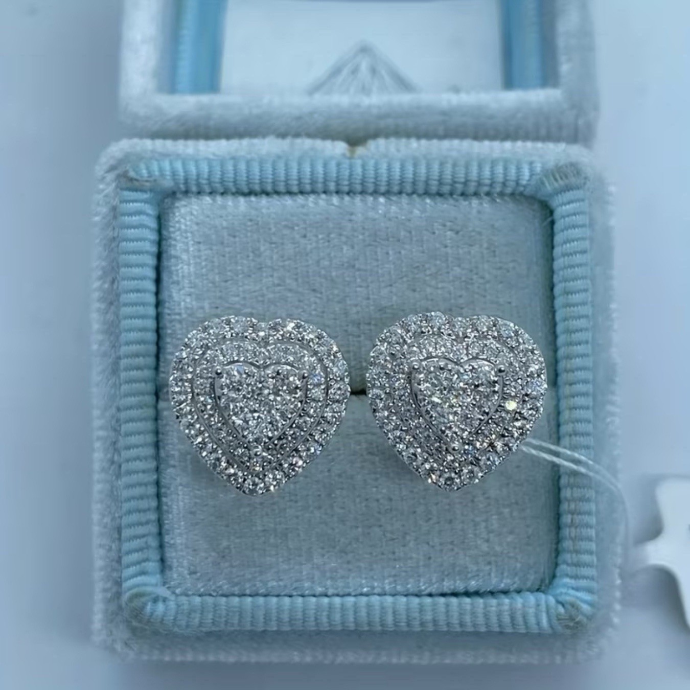 Sparkling Heart Stud Earrings 2 Carat Moissanite Stones 14k White Gold