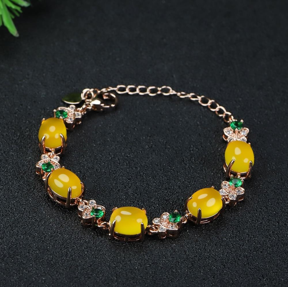 Girl Mothers Lady Women Yellow Jade Beads Bracelet Jewelry Gift Box DD301