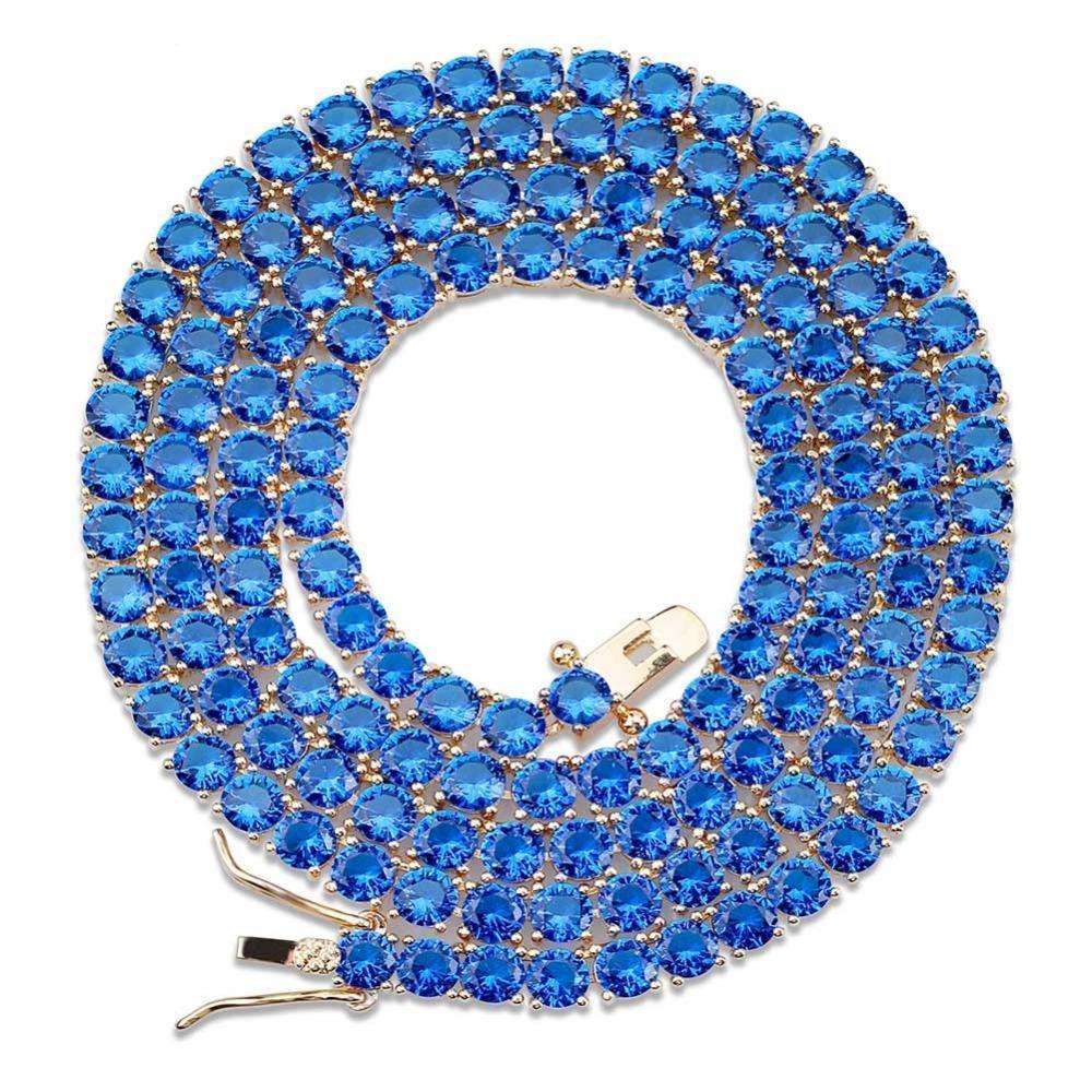 4mm Choker 1 Row Chain 16-24″ Tennis Necklace Clear/Yellow/Red/Blue/Pink CZ AAA