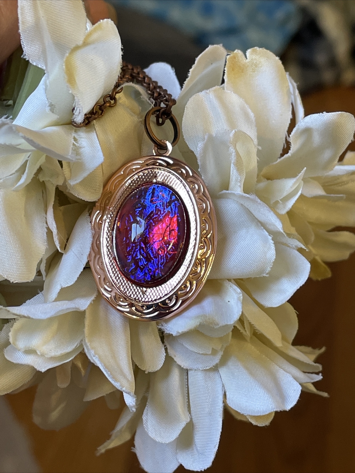 ROSE Gold Fire Opal Locket Graduation Birthday Easter Mother Gift Bridal Wedding