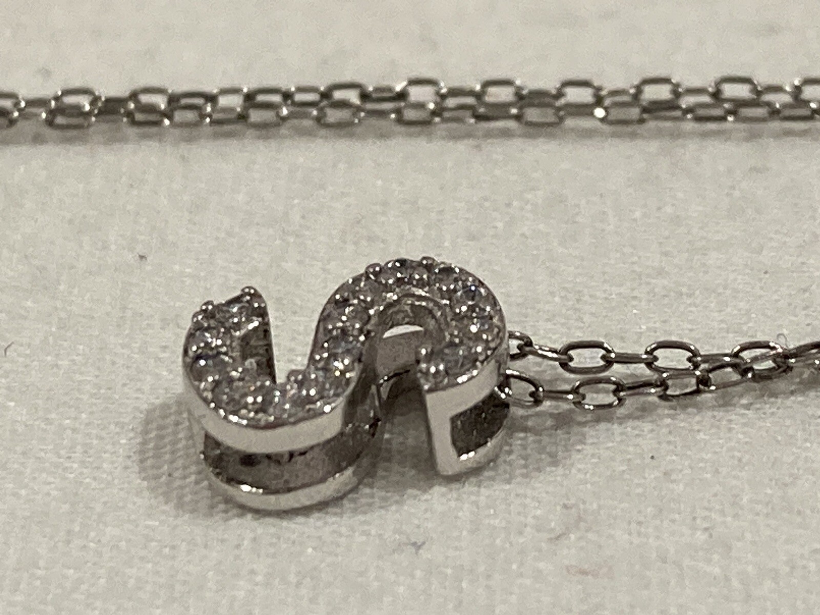 JCM Sterling Silver 925 Cubic Zirconia LETTER “S” Pendant & Link 19.25” Necklace