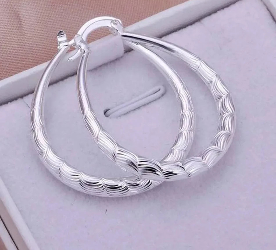 925 Sterling Solid Silver Hoop Pierced Earrings For Women