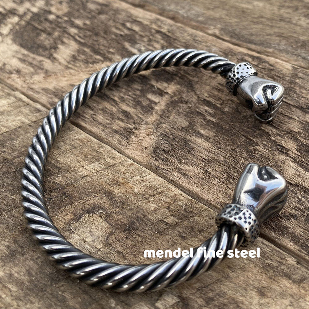 MENDEL 8 Inch Mens Stainless Steel Viking Hand Fist Cuff Bangle Bracelet For Men