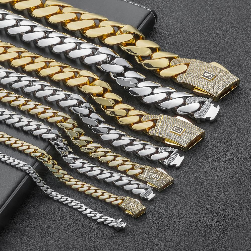 6/8/10/12/15/20mm Cuban Chain Necklace Hip Hop 14k Gold Plating Bracelet Jewelry