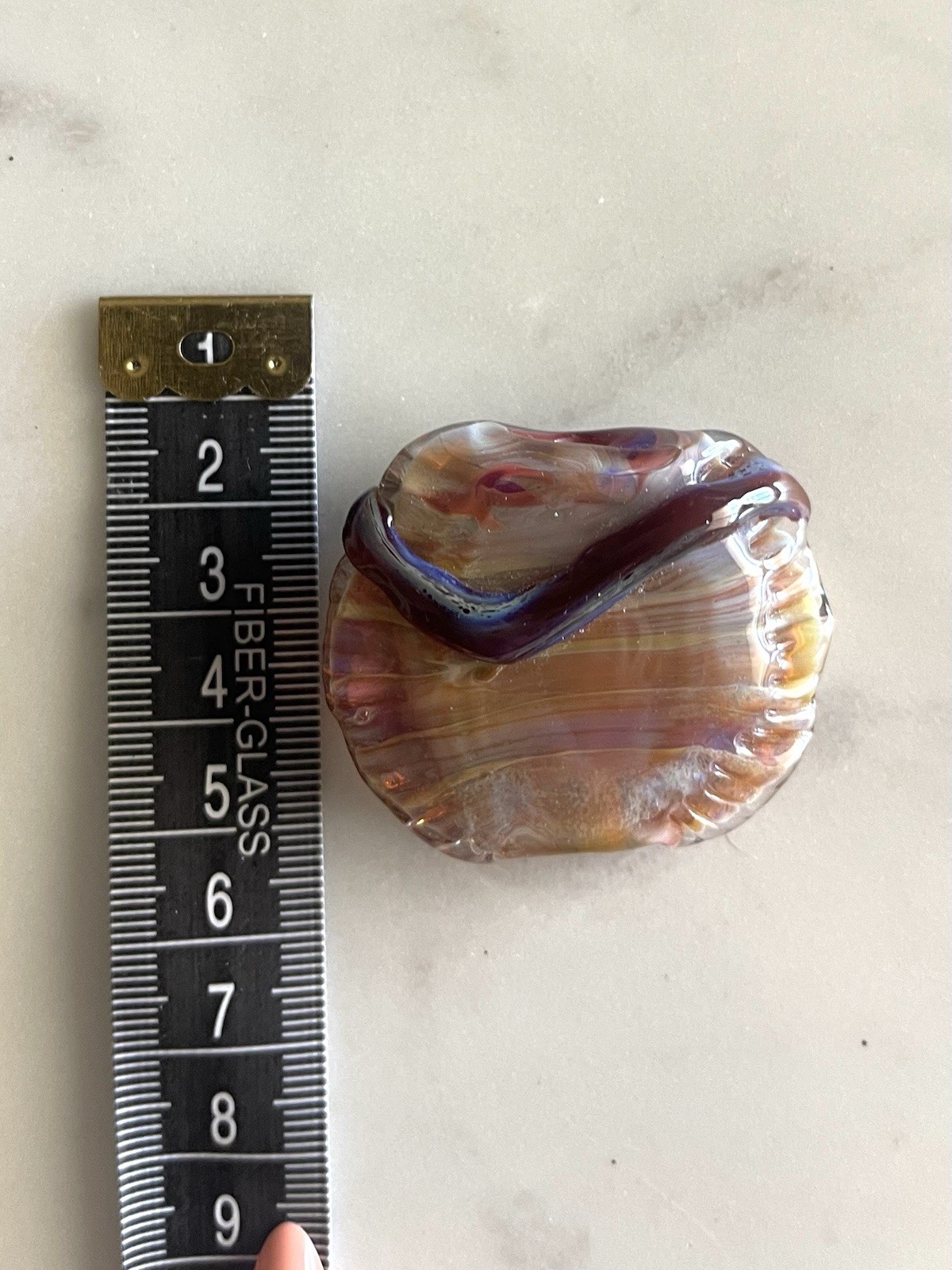 Hand Blown Art Glass Swirl Paperweight, Multicolor Brown Purple